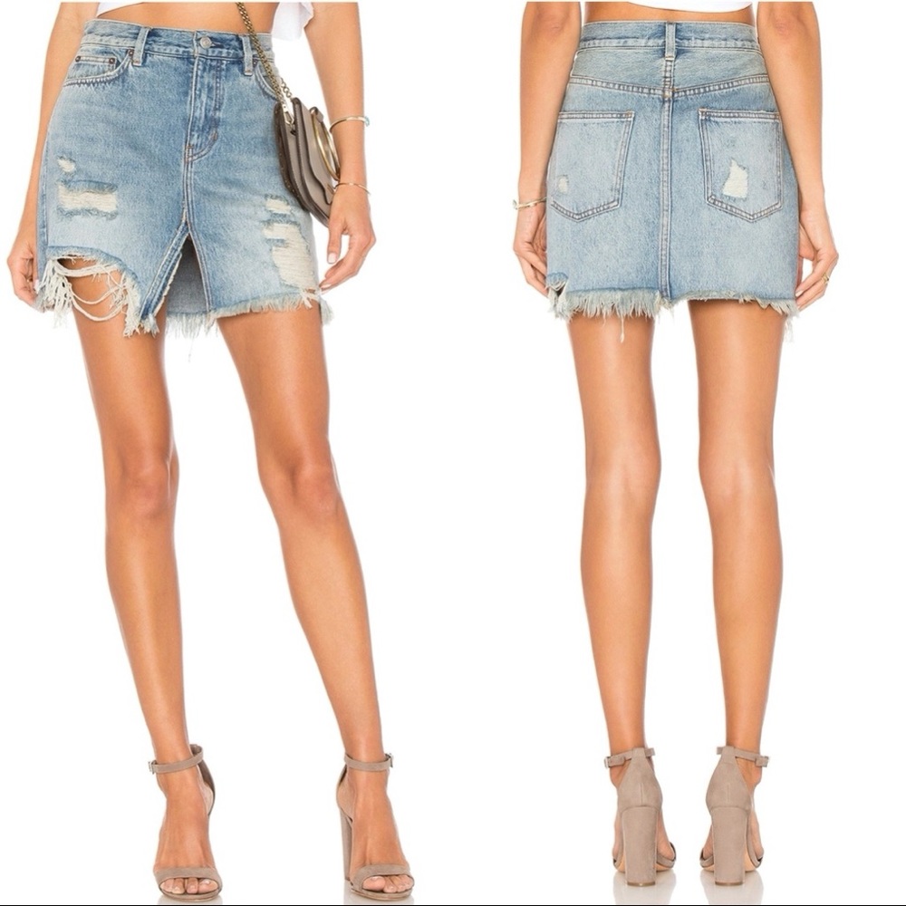 Free People Relaxed & Destroyed Skirt in Blue